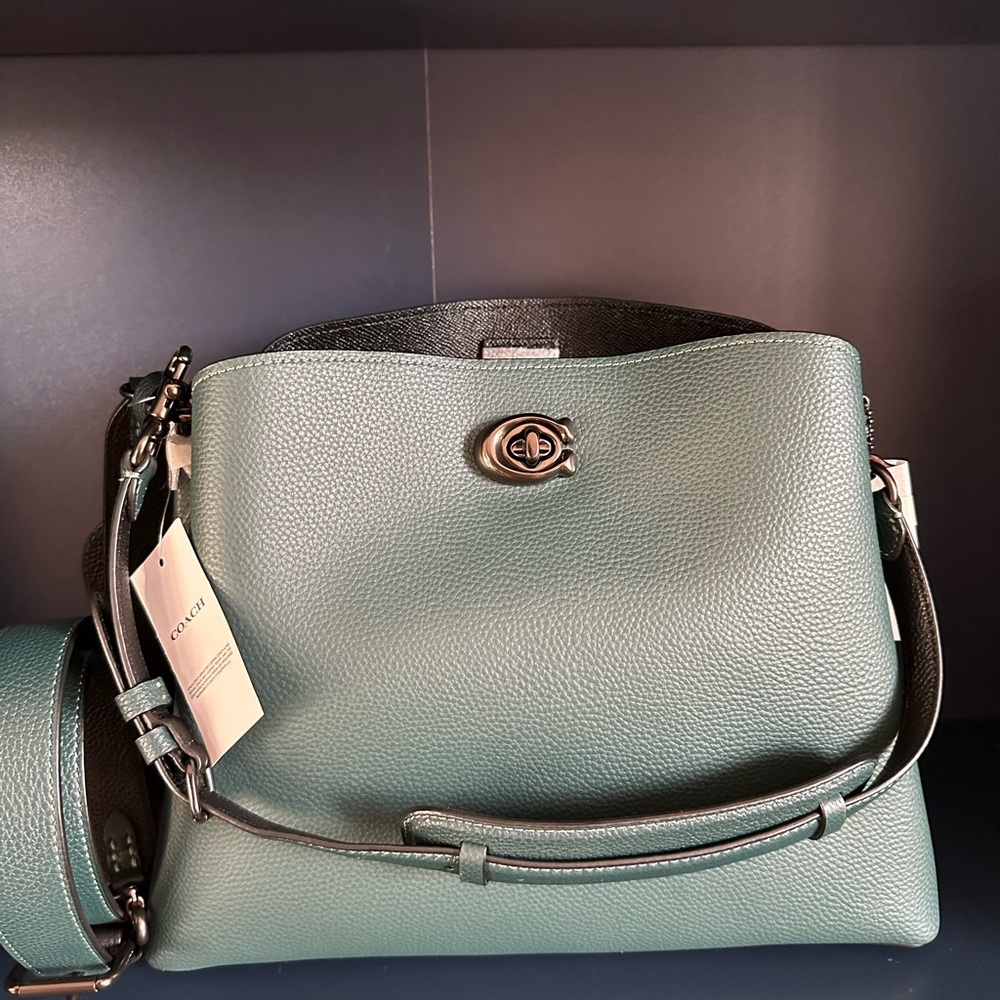 NEW Coach Willow Forest Green Colorblock Shoulder Bag